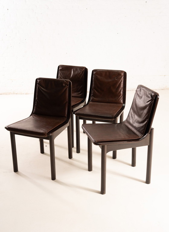 Image 1 of 4 X Italian Wooden And Leather Chairs 