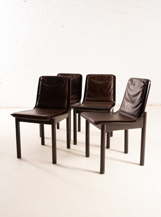 4 X Italian Wooden And Leather Chairs 