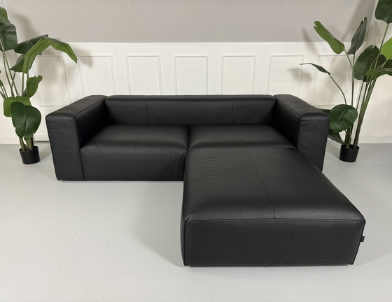 Image 1 of Ligne Roset Nils Designer Sofa Matt Black Couch + Stool