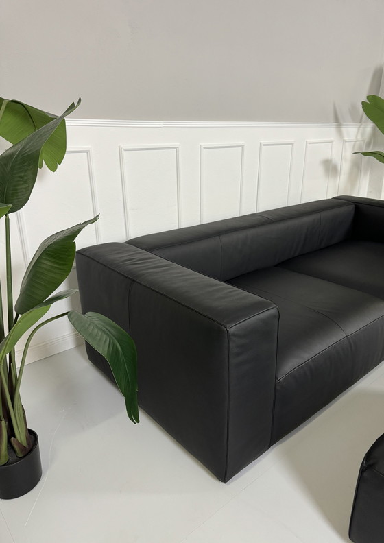 Image 1 of Ligne Roset Nils Designer Sofa Matt Black Couch + Stool