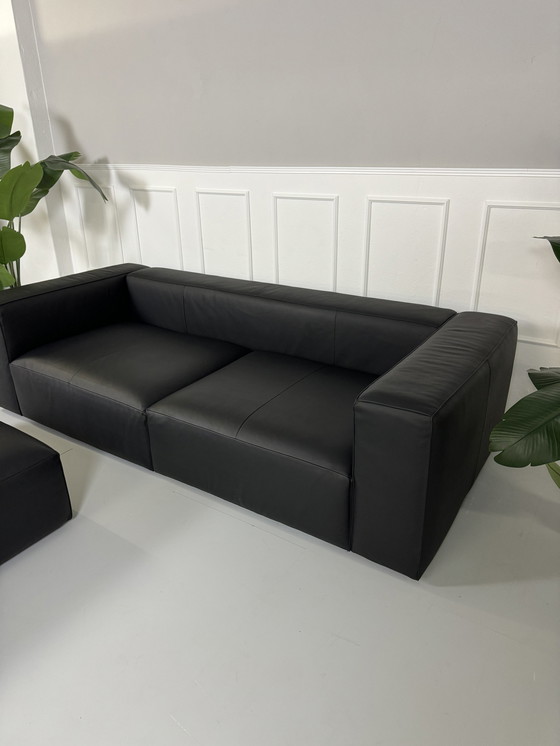 Image 1 of Ligne Roset Nils Designer Sofa Matt Black Couch + Stool