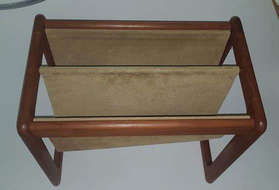 Image 1 of Danish Teak Newspaper Stand With Suede Pockets