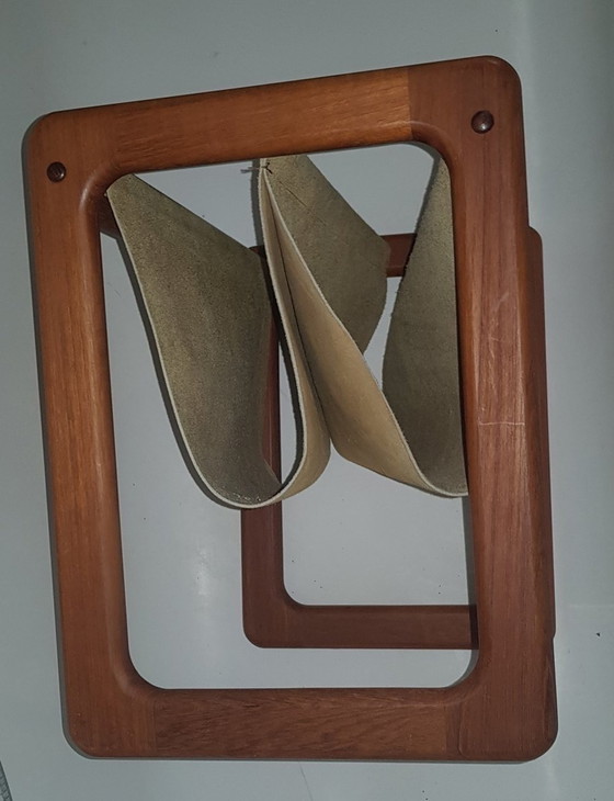 Image 1 of Danish Teak Newspaper Stand With Suede Pockets