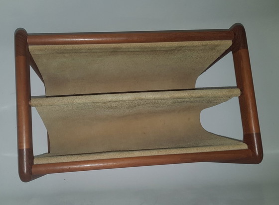 Image 1 of Danish Teak Newspaper Stand With Suede Pockets