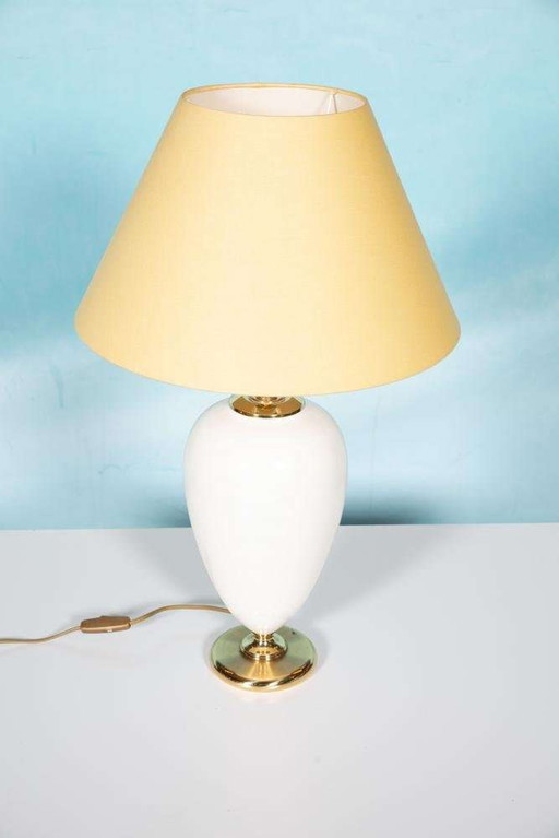 Lampe de table bohème 1970, poterie vintage et laiton