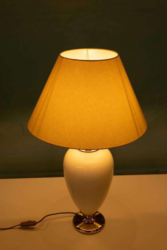Image 1 of Lampe de table bohème 1970, poterie vintage et laiton