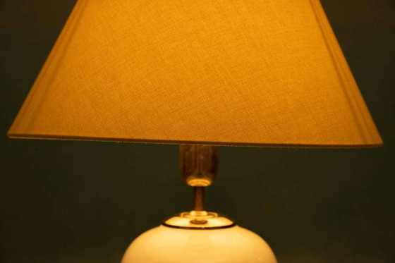 Image 1 of Lampe de table bohème 1970, poterie vintage et laiton