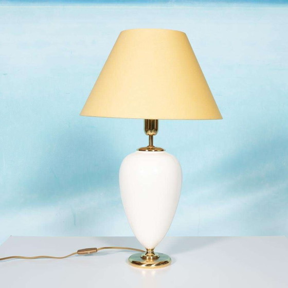 Image 1 of Lampe de table bohème 1970, poterie vintage et laiton