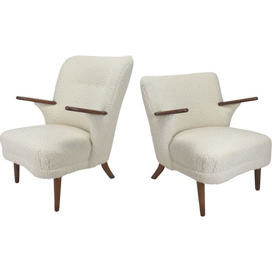 Image 1 of Coppia di poltrone vintage in tessuto e legno di quercia di Kronen Aarhus, Danimarca 1950