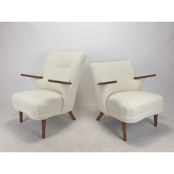 Image 1 of Coppia di poltrone vintage in tessuto e legno di quercia di Kronen Aarhus, Danimarca 1950
