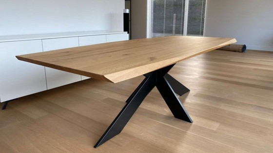 Image 1 of Beautiful Dining Table Of Wild Oak With Black Metal Frame