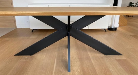 Image 1 of Beautiful Dining Table Of Wild Oak With Black Metal Frame