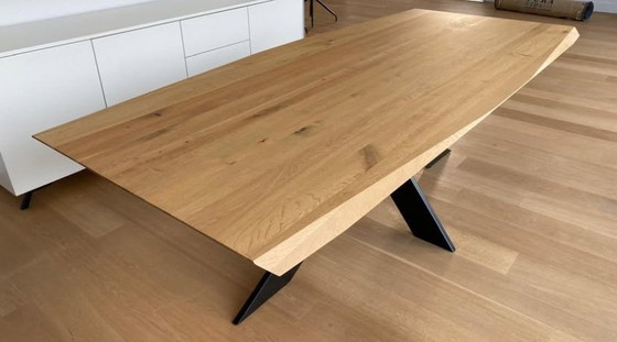 Image 1 of Beautiful Dining Table Of Wild Oak With Black Metal Frame