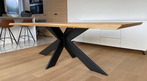 Image 1 of Beautiful Dining Table Of Wild Oak With Black Metal Frame