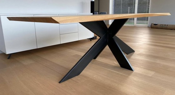 Image 1 of Beautiful Dining Table Of Wild Oak With Black Metal Frame