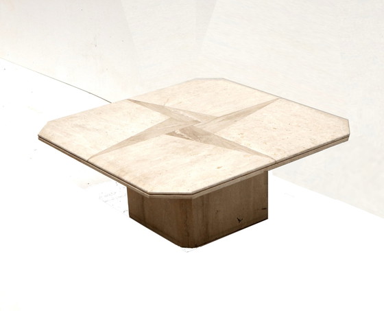 Image 1 of Vintage square travertine coffee table made in the 1980s