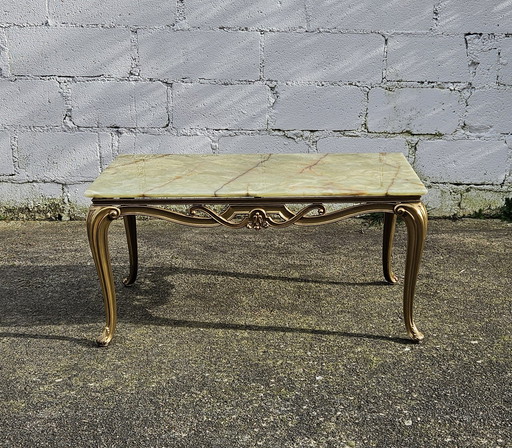 French vintage onyx marble and brass coffee table - marble cocktail table - lounge table - Regency style - 70s