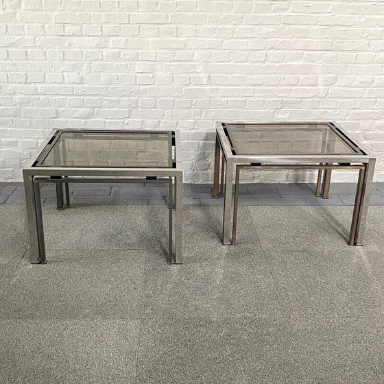 Image 1 of Pair of vintage chrome and brass side tables, Italy 1970