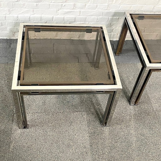Image 1 of Pair of vintage chrome and brass side tables, Italy 1970