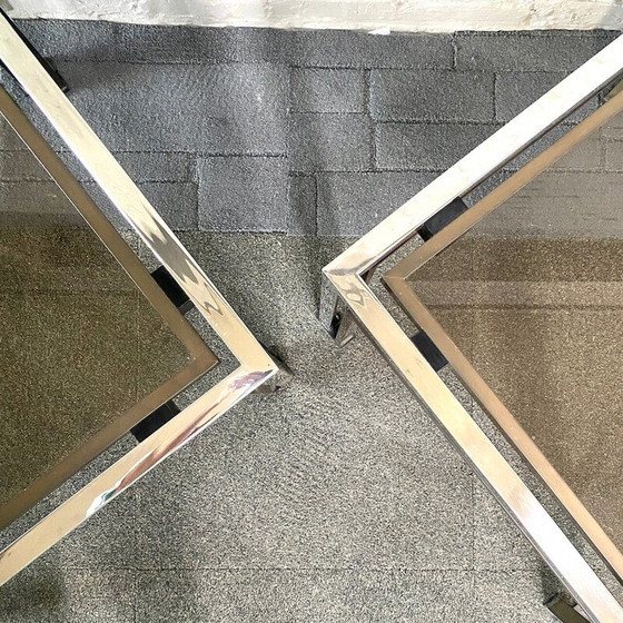 Image 1 of Pair of vintage chrome and brass side tables, Italy 1970