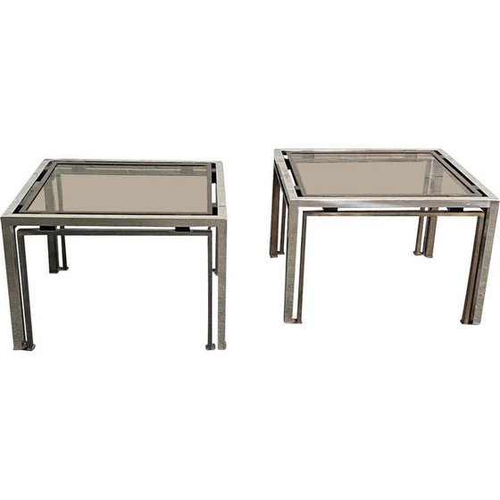 Image 1 of Pair of vintage chrome and brass side tables, Italy 1970