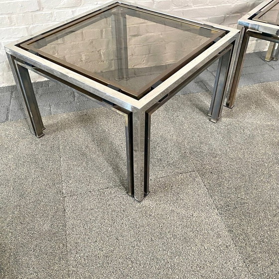 Image 1 of Pair of vintage chrome and brass side tables, Italy 1970