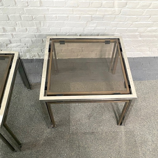 Pair of vintage chrome and brass side tables, Italy 1970