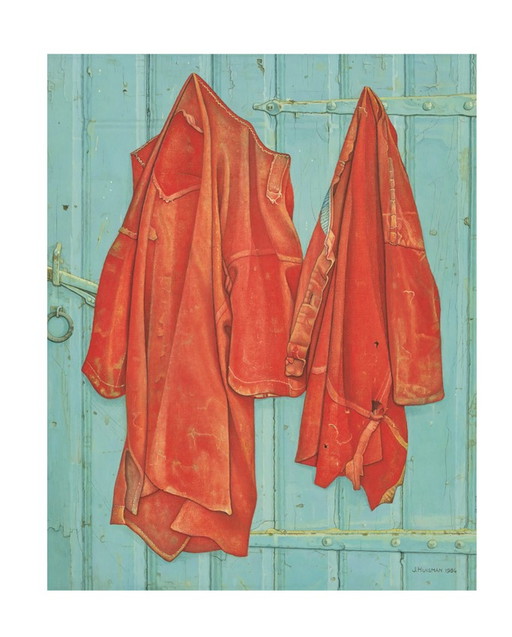 Jopie Huisman - Chemises rouges sur porte bleue