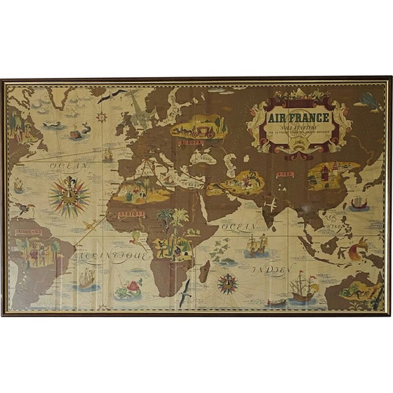 Image 1 of Mappa poster vintage Air France "Nova et Vetera" di Lucien Boucher, Francia 1939