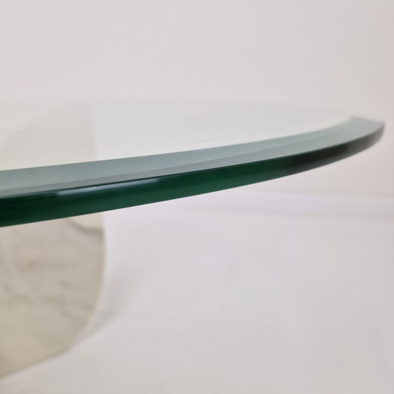 Image 1 of Italian "Flower" Coffee Table In Marble With Facet Cut Oval Plate, 1970S