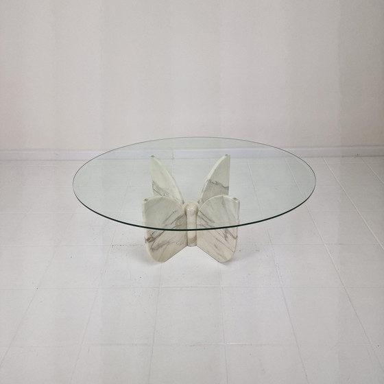 Image 1 of Italian "Flower" Coffee Table In Marble With Facet Cut Oval Plate, 1970S