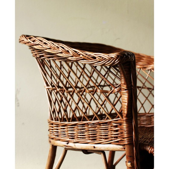 Image 1 of Vintage armchair in woven rattan and wood