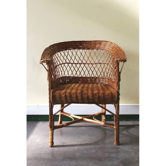 Image 1 of Vintage armchair in woven rattan and wood