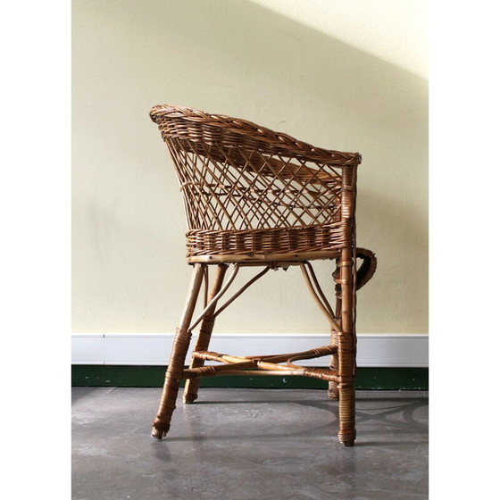 Image 1 of Vintage armchair in woven rattan and wood