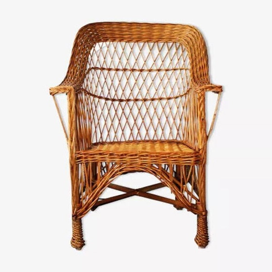 Image 1 of Vintage armchair in woven rattan and wood