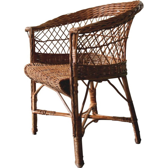 Image 1 of Vintage armchair in woven rattan and wood