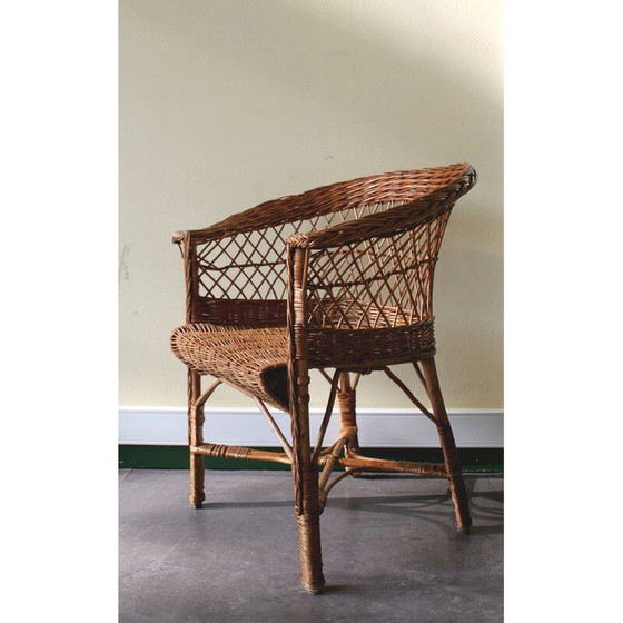 Image 1 of Vintage armchair in woven rattan and wood