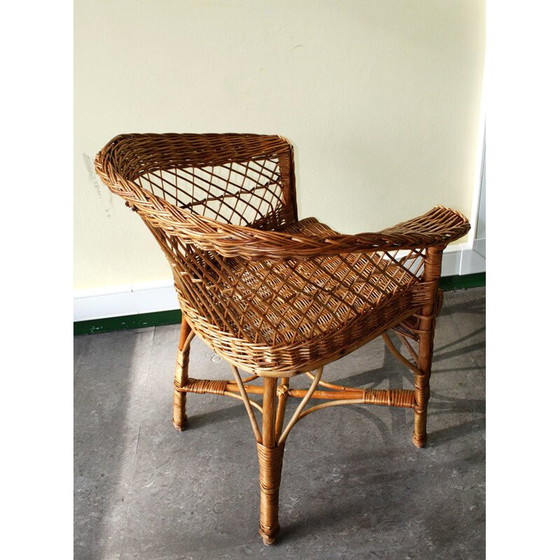 Image 1 of Vintage armchair in woven rattan and wood