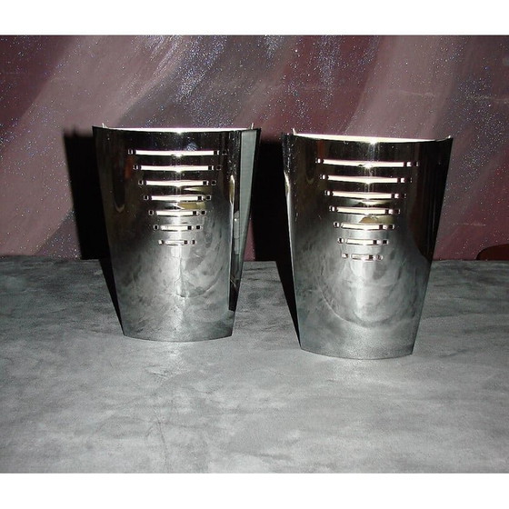 Image 1 of Pair of vintage chrome wall lamps, 1970s