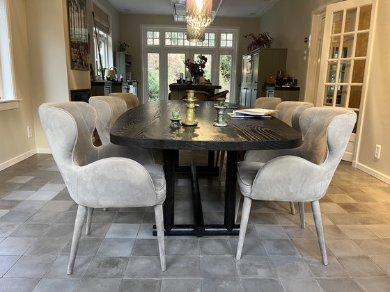 Image 1 of 6X Gray Velvet Dining Chairs