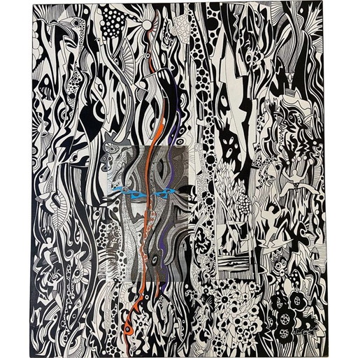 Acrílico sobre lienzo vintage "La Máscara" de Alain Carpentier