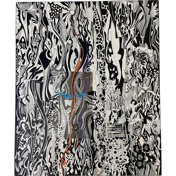 Image 1 of Acrylic on vintage canvas "The Mask" by Alain Carpentier