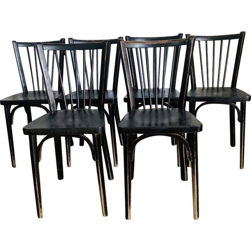Set of 6 vintage black Baumann N153 chairs, 1950-1960