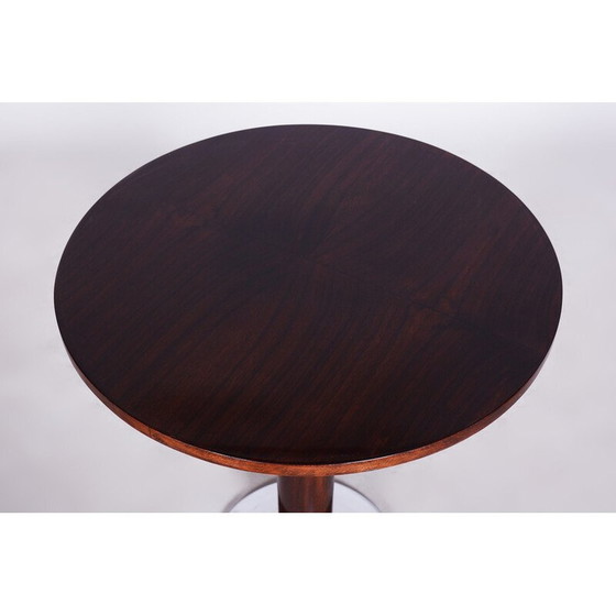 Image 1 of Vintage Art Deco walnut and chrome round table by Jindrich Halabala for Up Zavody, Czech Republic 1930s