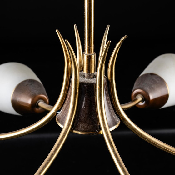 Image 1 of Scandinavian suspension lamp in brass and glass - 6 heads