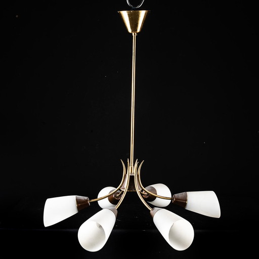 Scandinavian suspension lamp in brass and glass - 6 heads