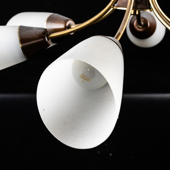 Image 1 of Scandinavian suspension lamp in brass and glass - 6 heads