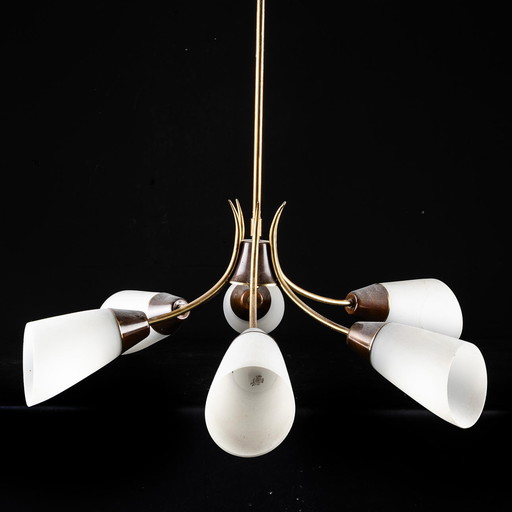 Scandinavian suspension lamp in brass and glass - 6 heads