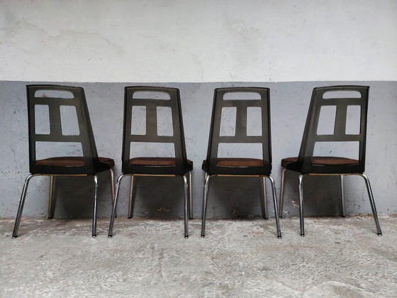 Image 1 of 4 x mid-century chrome plexiglass dining chairs