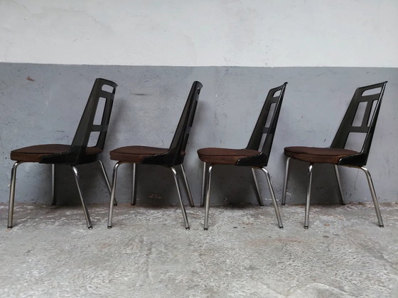 Image 1 of 4 x mid-century chrome plexiglass dining chairs